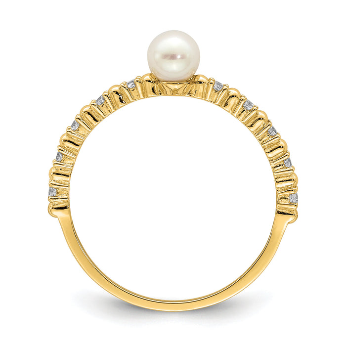 14K Madi K 3-4mm White Button Freshwater Cultured Pearl and CZ Ring-SE2878