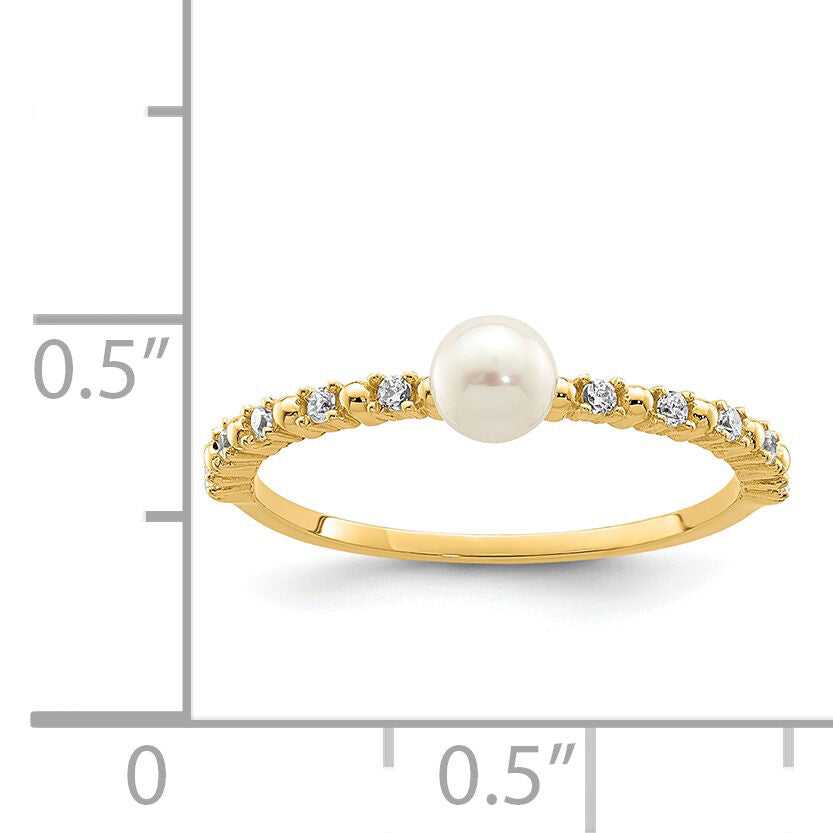 14K Madi K 3-4mm White Button Freshwater Cultured Pearl and CZ Ring-SE2878