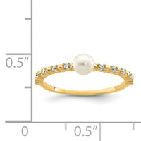 14K Madi K 3-4mm White Button Freshwater Cultured Pearl and CZ Ring-SE2878