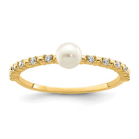 14K Madi K 3-4mm White Button Freshwater Cultured Pearl and CZ Ring-SE2878