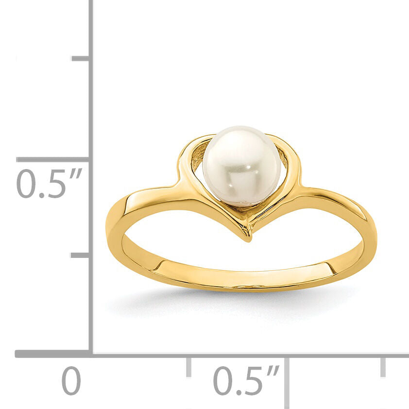 14K Madi K 4-5mm White Button Freshwater Cultured Pearl Heart Ring-SE2879