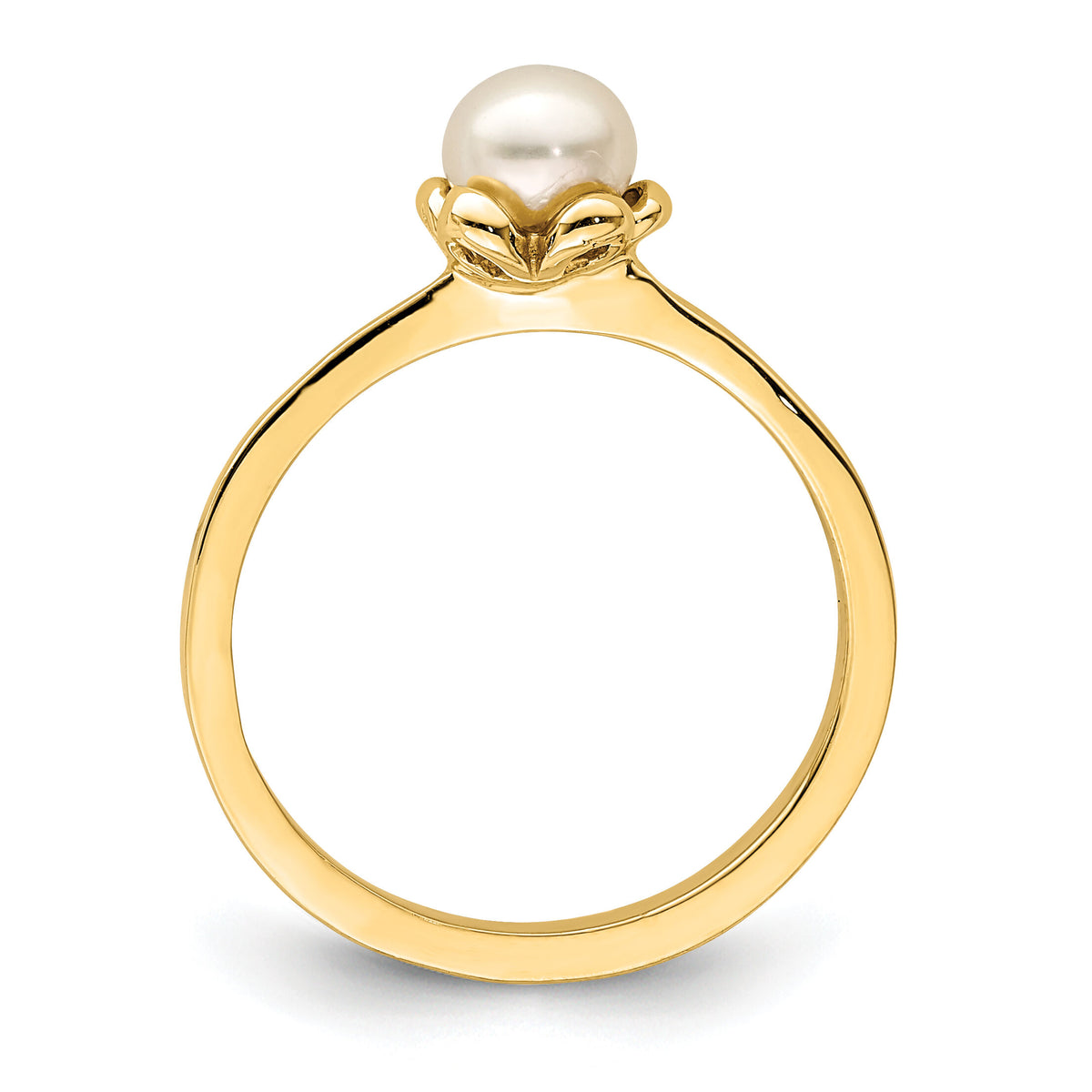 14K Madi K 4-5mm White Button Freshwater Cultured Pearl Flower Ring-SE2881