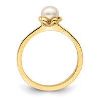 14K Madi K 4-5mm White Button Freshwater Cultured Pearl Flower Ring-SE2881