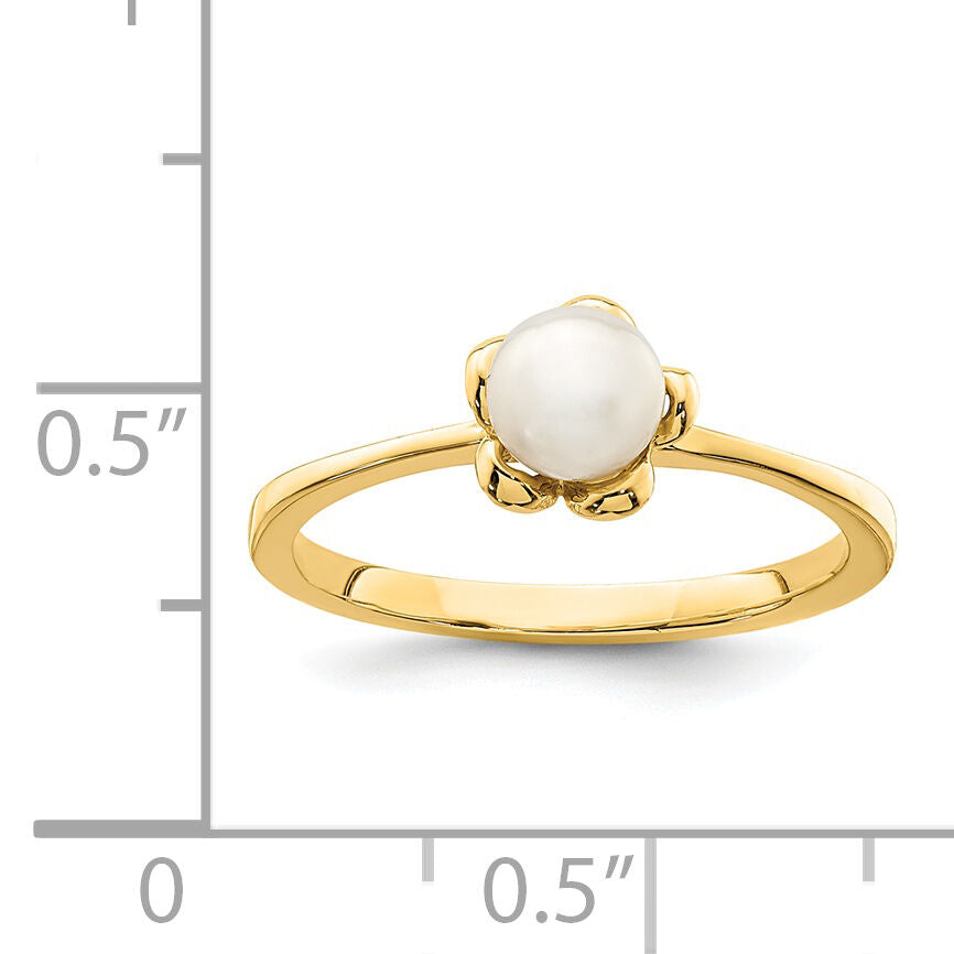 14K Madi K 4-5mm White Button Freshwater Cultured Pearl Flower Ring-SE2881