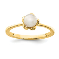 14K Madi K 4-5mm White Button Freshwater Cultured Pearl Flower Ring-SE2881
