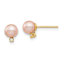 14K Madi K 5-6mm Pink Round FW Cultured Pearl .02ct Diamond Post Earrings-SE2925