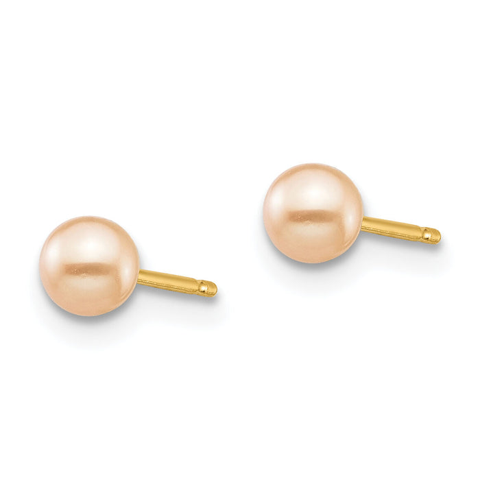 14k Madi K 3-4mm Pink Round Freshwater Cultured Pearl Stud Post Earrings-SE2926