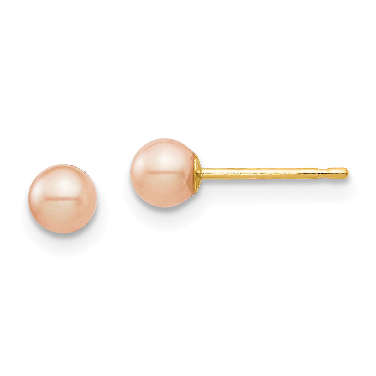 14k Madi K 3-4mm Pink Round Freshwater Cultured Pearl Stud Post Earrings-SE2926