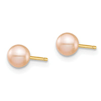 14k Madi K 4-5mm Pink Round Freshwater Cultured Pearl Stud Post Earrings-SE2927