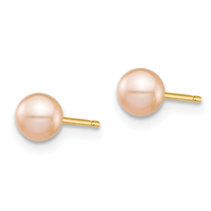 14k Madi K 4-5mm Pink Round Freshwater Cultured Pearl Stud Post Earrings-SE2927