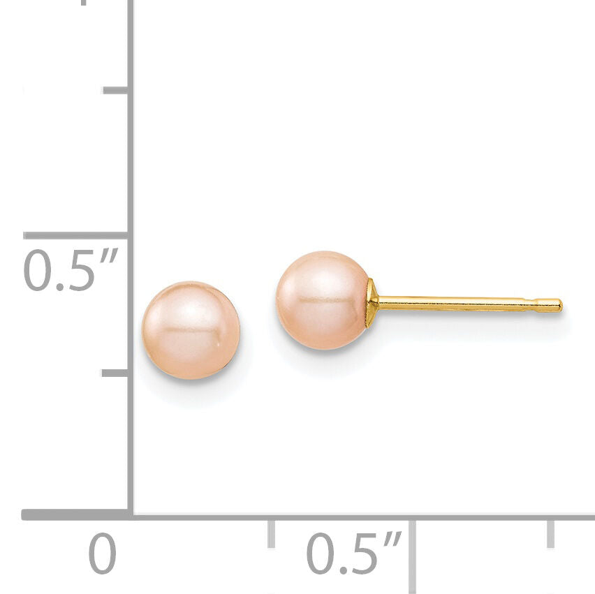14k Madi K 4-5mm Pink Round Freshwater Cultured Pearl Stud Post Earrings-SE2927