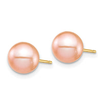 14K Madi K 7-8mm Pink Round Freshwater Cultured Pearl Stud Post Earrings-SE2929