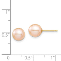 14K Madi K 7-8mm Pink Round Freshwater Cultured Pearl Stud Post Earrings-SE2929