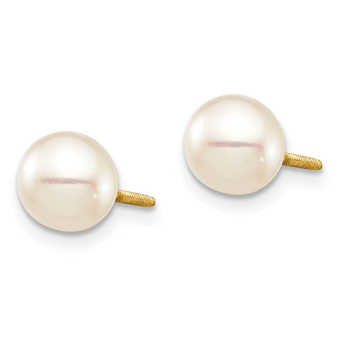 14K Madi K 6-7 White Round FW Cultured Pearl Stud Post Screwback Earrings-SE2930