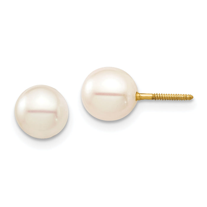 14K Madi K 6-7 White Round FW Cultured Pearl Stud Post Screwback Earrings-SE2930