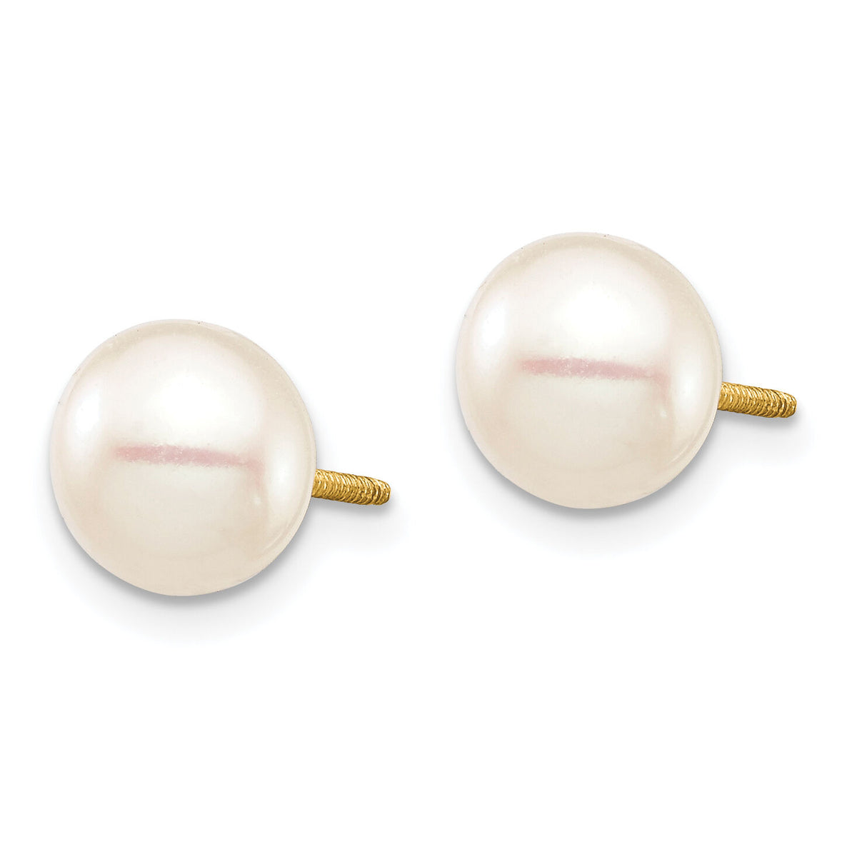 14K Madi K 7-8mm White Round Freshwater Cultured Pearl Screwback Earrings-SE2932