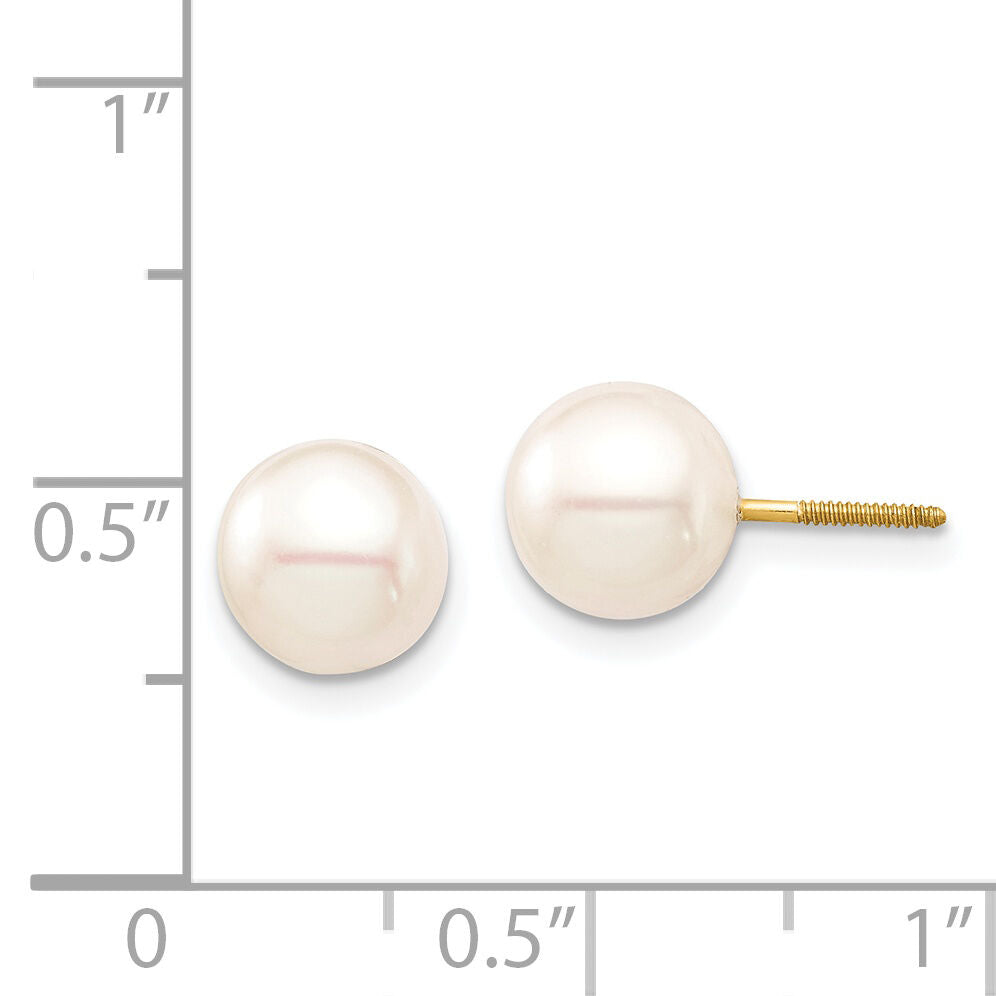 14K Madi K 7-8mm White Round Freshwater Cultured Pearl Screwback Earrings-SE2932