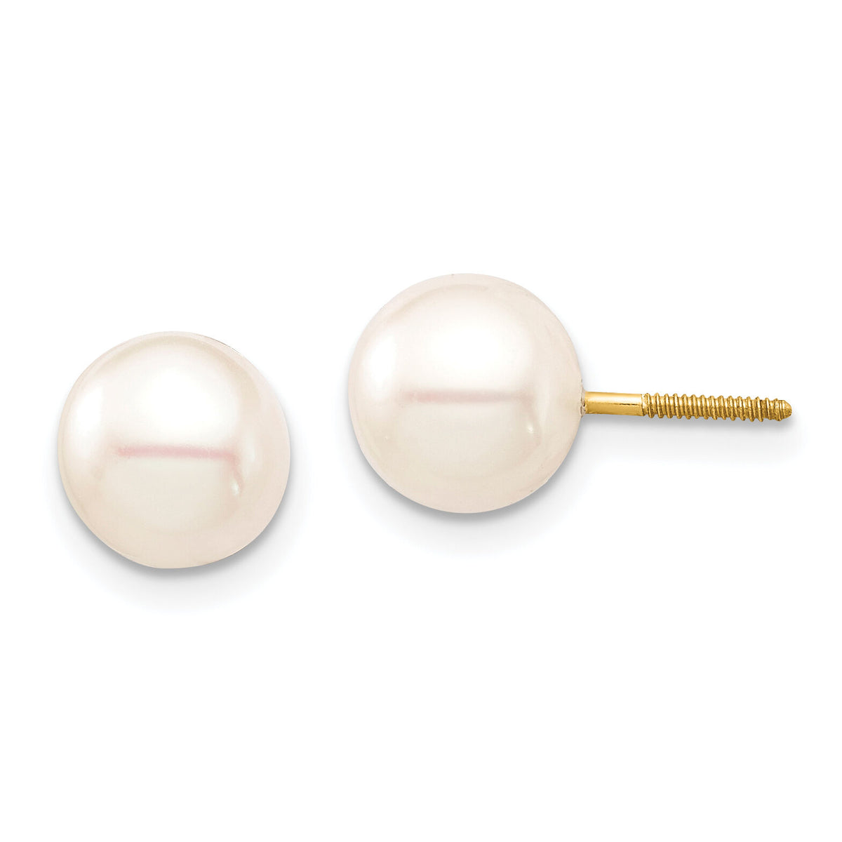 14K Madi K 7-8mm White Round Freshwater Cultured Pearl Screwback Earrings-SE2932