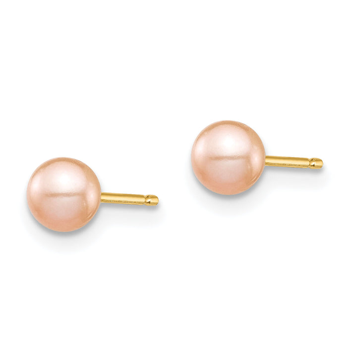 14k Madi K 7-8mm Pink Button Freshwater Cultured Pearl Stud Post Earrings-SE2933