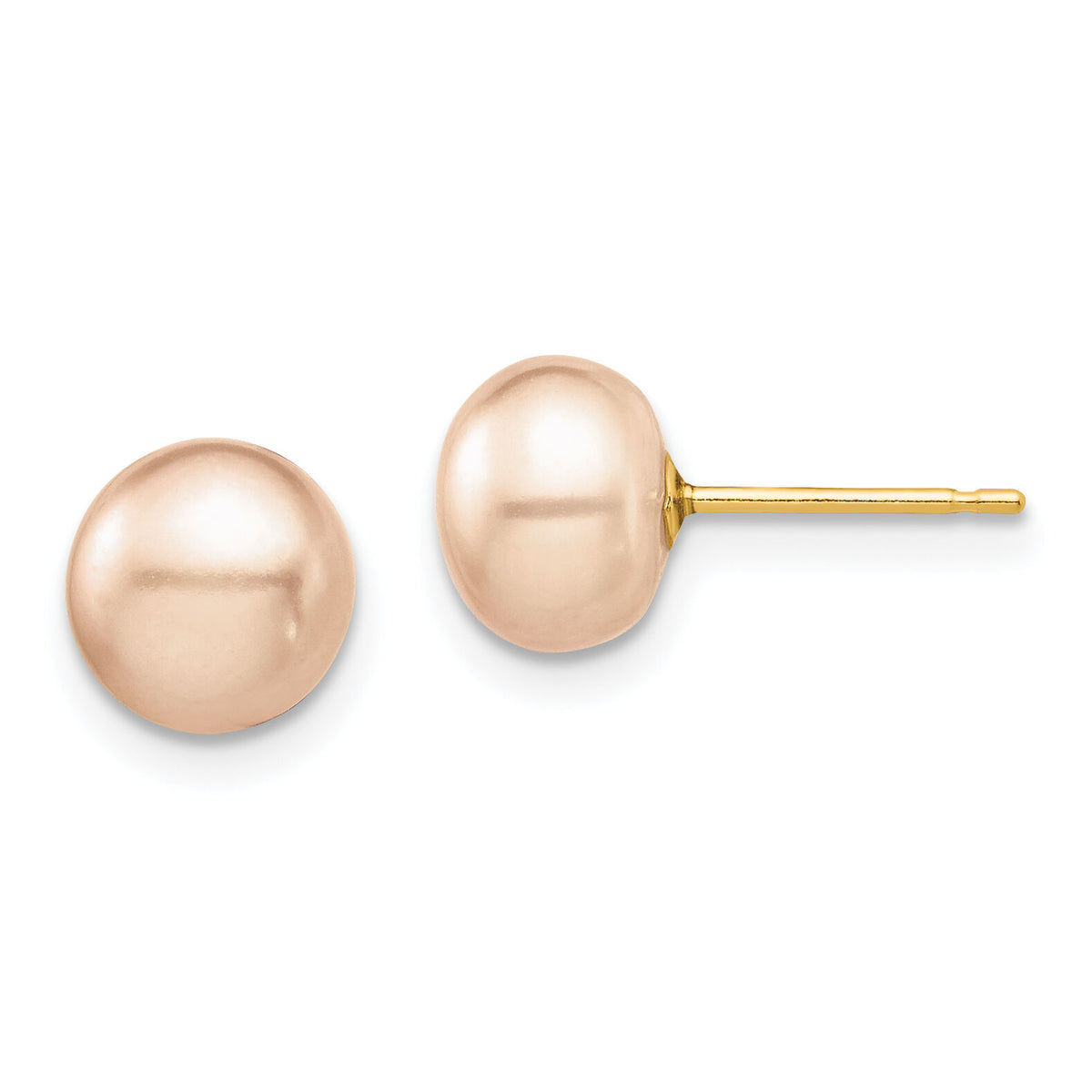 14k Madi K 7-8mm Pink Button Freshwater Cultured Pearl Stud Post Earrings-SE2933