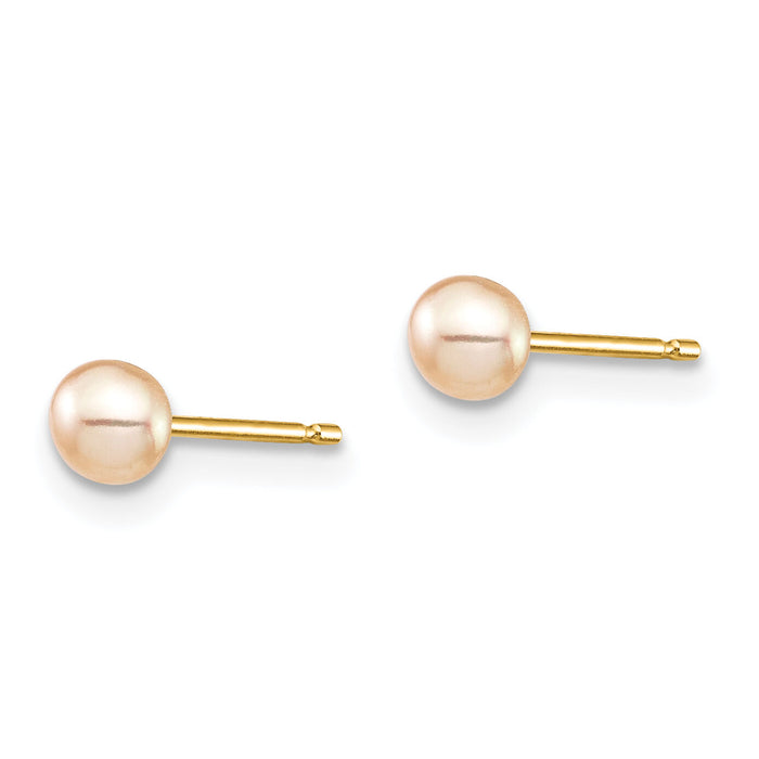 14k Madi K 3-4mm Pink Button Freshwater Cultured Pearl Stud Post Earrings-SE2934