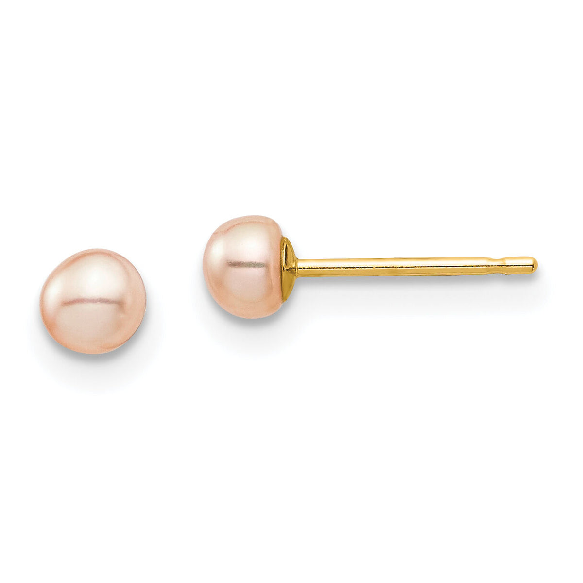 14k Madi K 3-4mm Pink Button Freshwater Cultured Pearl Stud Post Earrings-SE2934
