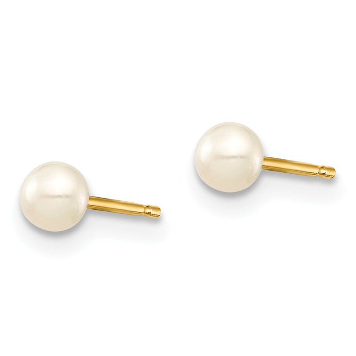 14k Madi K 3-4mm White Button Freshwater Cultured Pearl Stud Post Earrings-SE2935