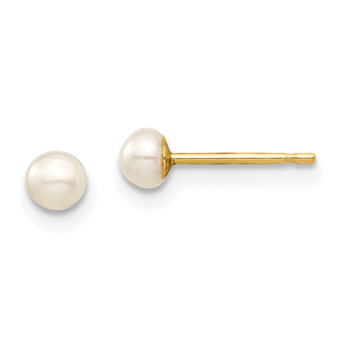 14k Madi K 3-4mm White Button Freshwater Cultured Pearl Stud Post Earrings-SE2935