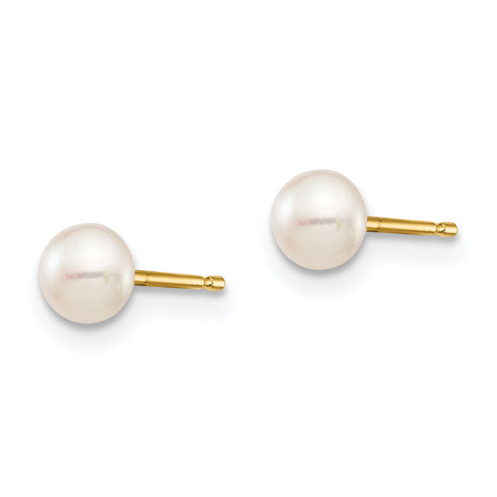 14k Madi K 4-5mm White Button Freshwater Cultured Pearl Stud Post Earrings-SE2936