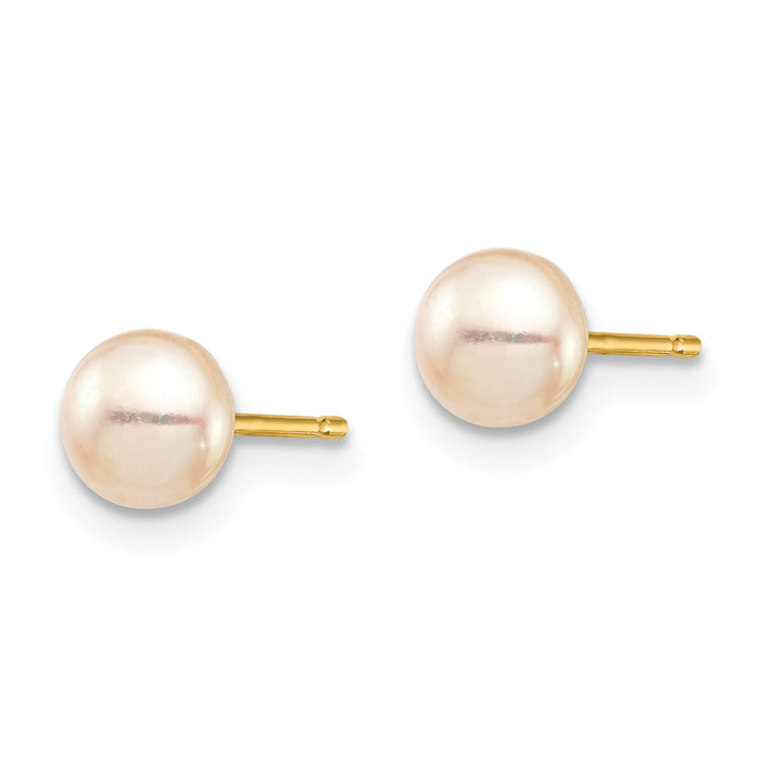 14k Madi K 5-6mm Pink Button Freshwater Cultured Pearl Stud Post Earrings-SE2937