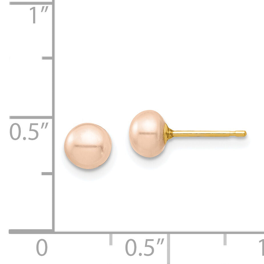14k Madi K 5-6mm Pink Button Freshwater Cultured Pearl Stud Post Earrings-SE2937