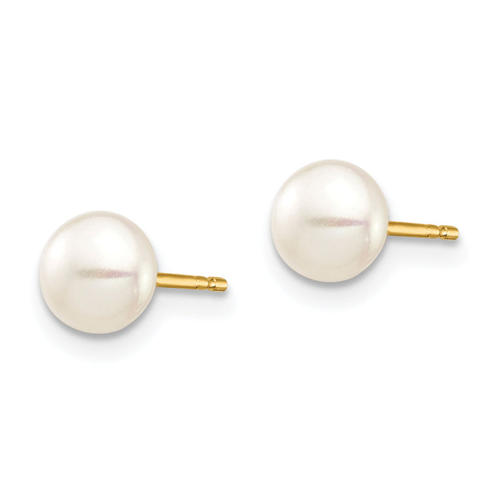 14k Madi K 5-6mm White Button Freshwater Cultured Pearl Stud Post Earrings-SE2938