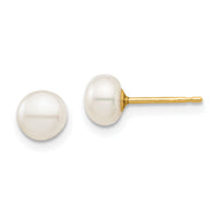 14k Madi K 5-6mm White Button Freshwater Cultured Pearl Stud Post Earrings-SE2938