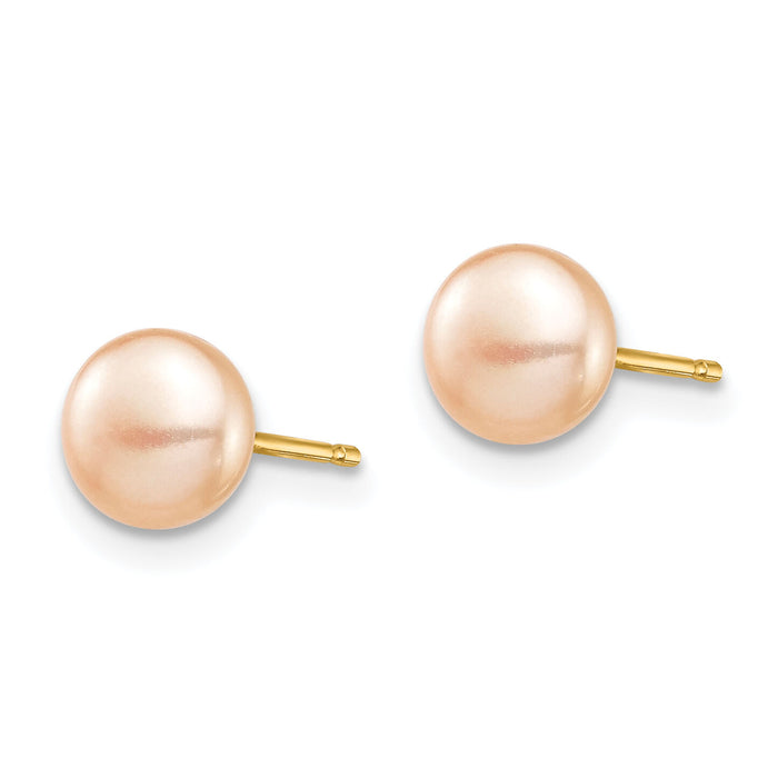 14k Madi K 6-7mm Pink Button Freshwater Cultured Pearl Stud Post Earrings-SE2939