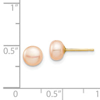 14k Madi K 6-7mm Pink Button Freshwater Cultured Pearl Stud Post Earrings-SE2939