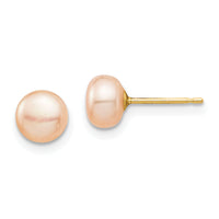 14k Madi K 6-7mm Pink Button Freshwater Cultured Pearl Stud Post Earrings-SE2939