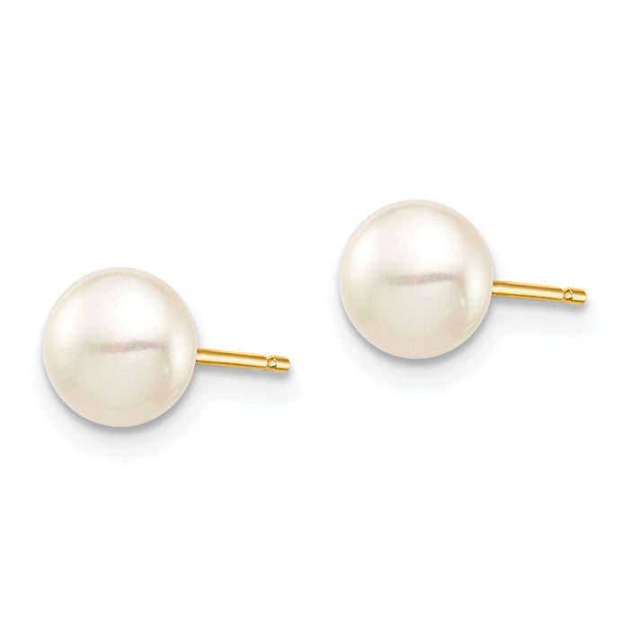 14k Madi K 6-7mm White Button Freshwater Cultured Pearl Stud Post Earrings-SE2940