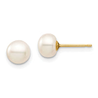 14k Madi K 6-7mm White Button Freshwater Cultured Pearl Stud Post Earrings-SE2940