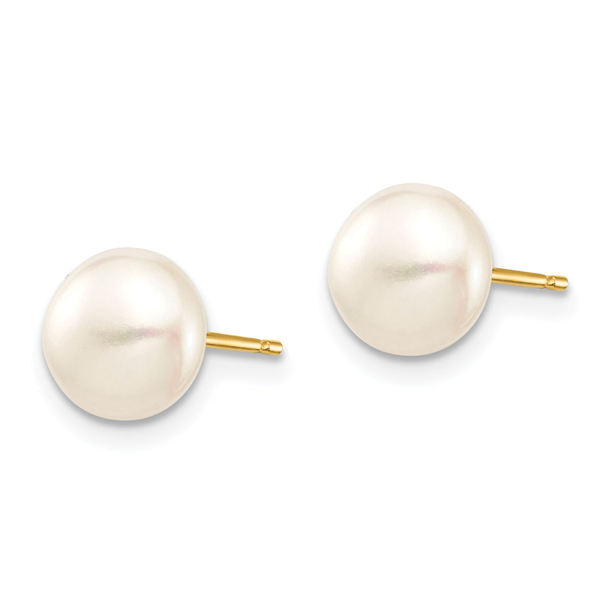 14k Madi K 7-8mm White Button Freshwater Cultured Pearl Stud Post Earrings-SE2941