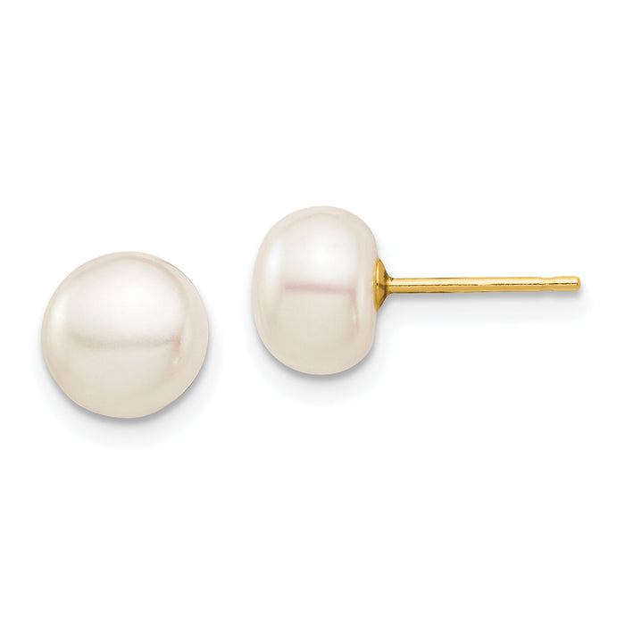 14k Madi K 7-8mm White Button Freshwater Cultured Pearl Stud Post Earrings-SE2941