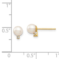14K Madi K 4-5mm White Round FW Cultured Pearl .02ct Diamond Post Earrings-SE2942