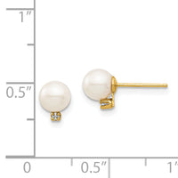 14K Madi K 5-6mm White Round FW Cultured Pearl .02ct Diamond Post Earrings-SE2943