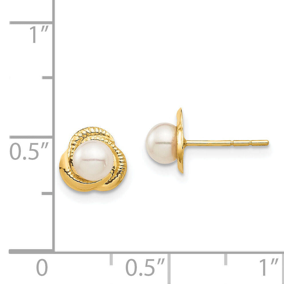 14K Madi K 4-5mm White Button Freshwater Cultured Pearl Post Earrings-SE2947