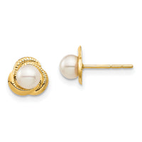 14K Madi K 4-5mm White Button Freshwater Cultured Pearl Post Earrings-SE2947