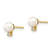 14K Madi K 4-5mm White Round FW Cultured Pearls CZ Post Earrings-SE2948
