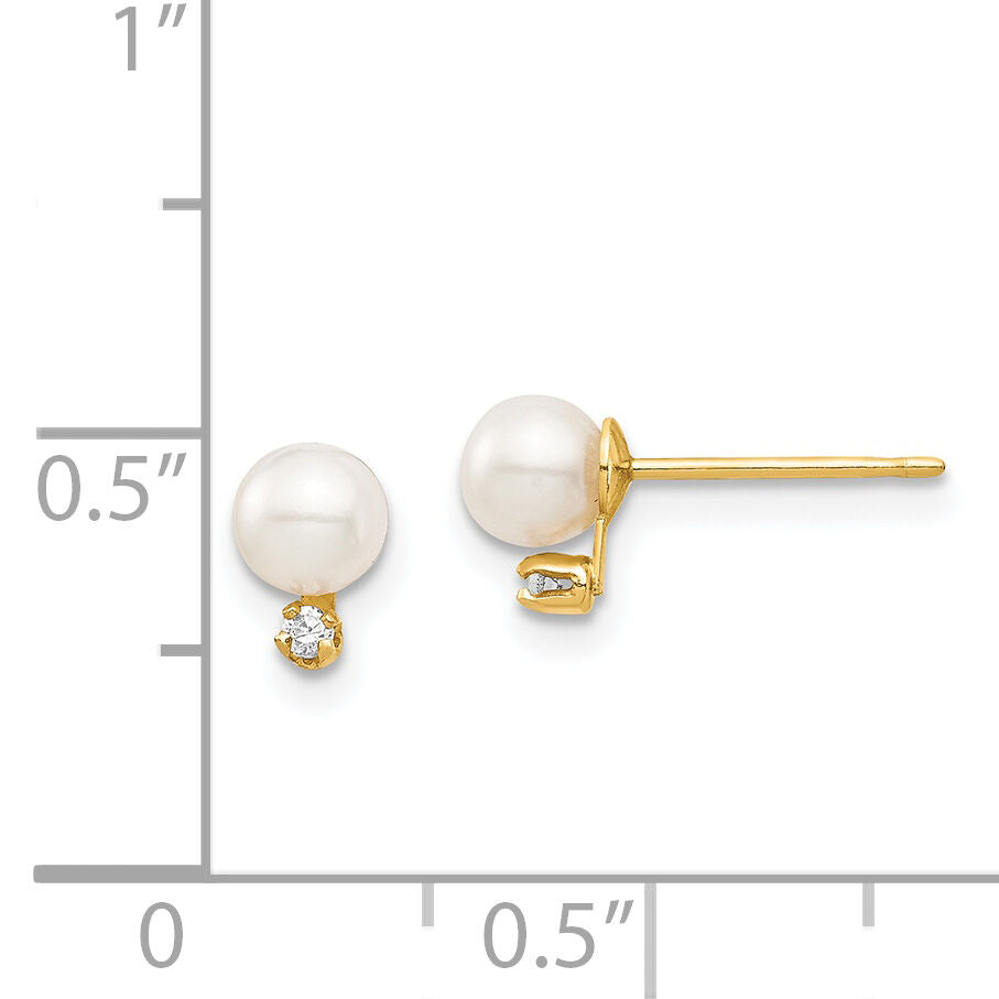 14K Madi K 4-5mm White Round FW Cultured Pearls CZ Post Earrings-SE2948