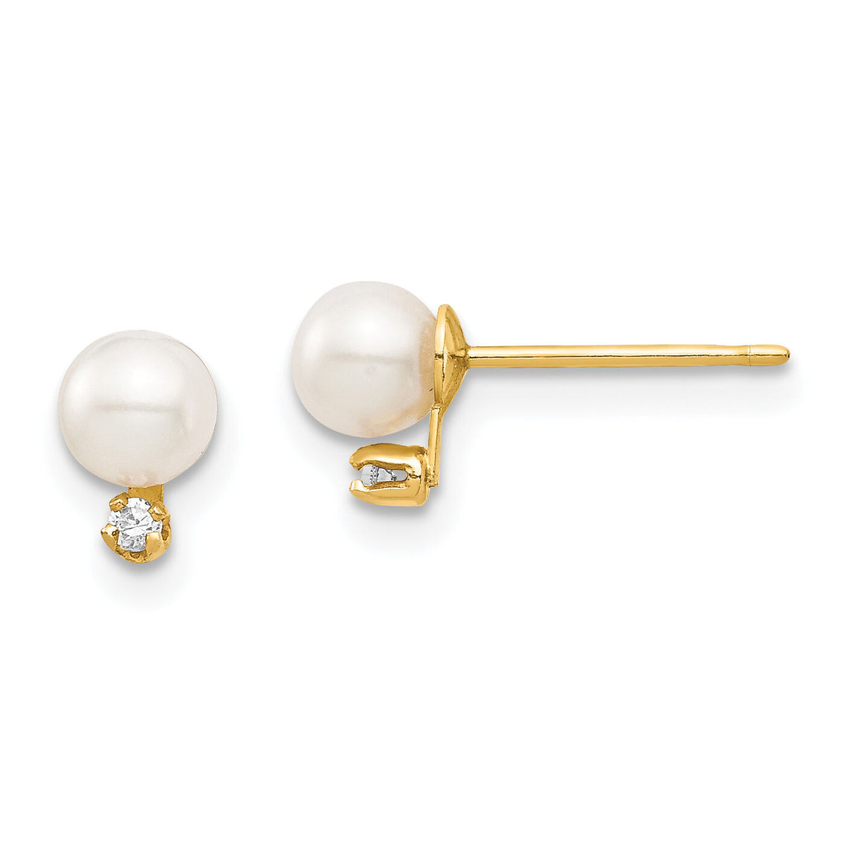 14K Madi K 4-5mm White Round FW Cultured Pearls CZ Post Earrings-SE2948
