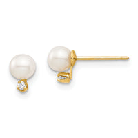 14K Madi K 4-5mm White Round FW Cultured Pearls CZ Post Earrings-SE2948