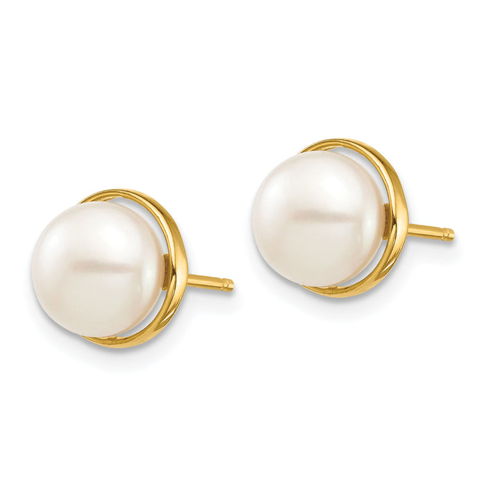 14k Madi K 7-8mm White Button Freshwater Cultured Pearl Post Earrings-SE2950