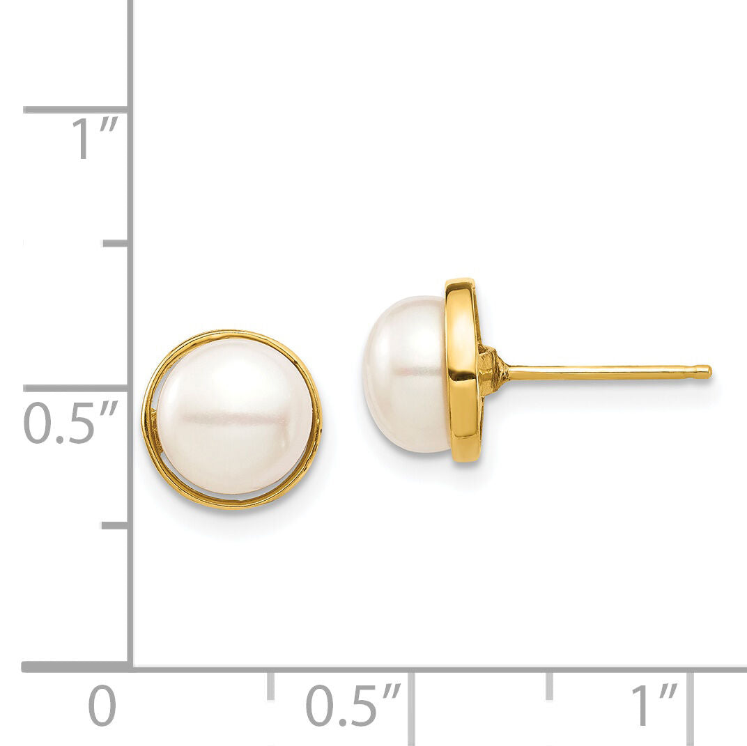 14k Madi K 7-8mm White Button Freshwater Cultured Pearl Post Earrings-SE2950